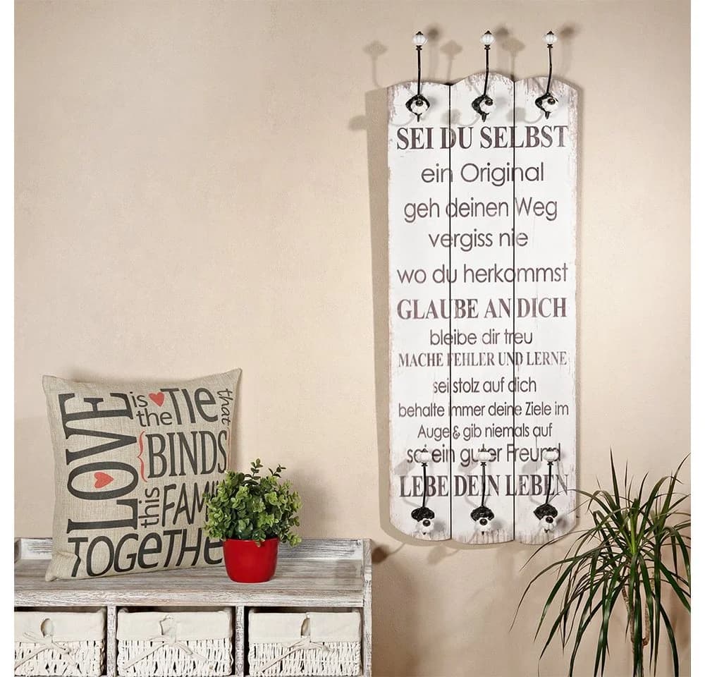 Mucola Wandgarderobe 100cm Shabby Chic Paulownienholz 6 Haken