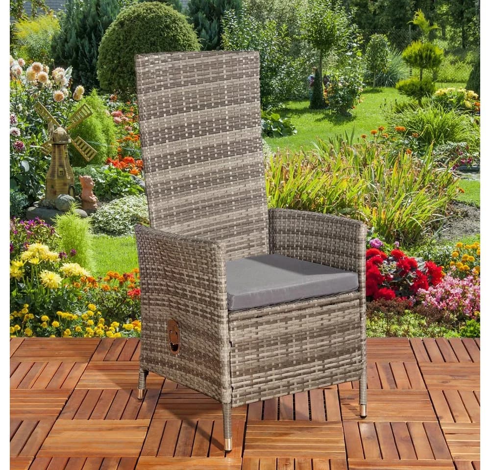 Mucola Verstellbarer Garten Relaxsessel Grau Polyrattan mit Kissen