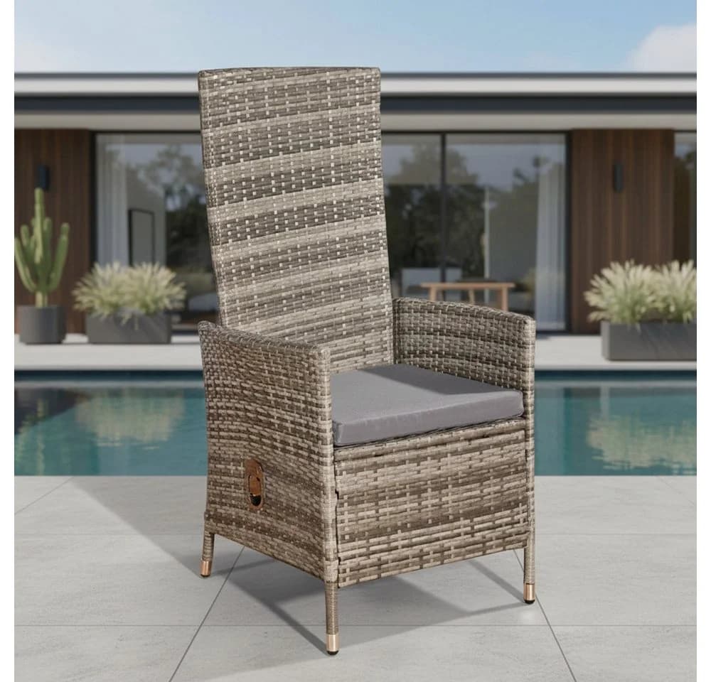Mucola Verstellbarer Garten Relaxsessel Grau Polyrattan mit Kissen - Bild 2
