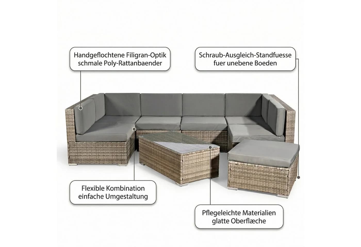 Mucola Gartenlounge-Set 8-tlg. Polyrattan - Bild 5