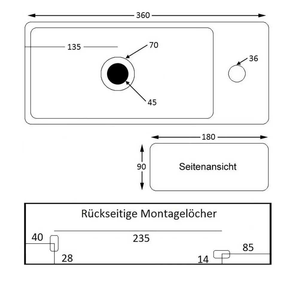 NEG Hänge-Waschbecken Uno41H Extra Klein Weiß Nano-Beschichtung - Bild 5