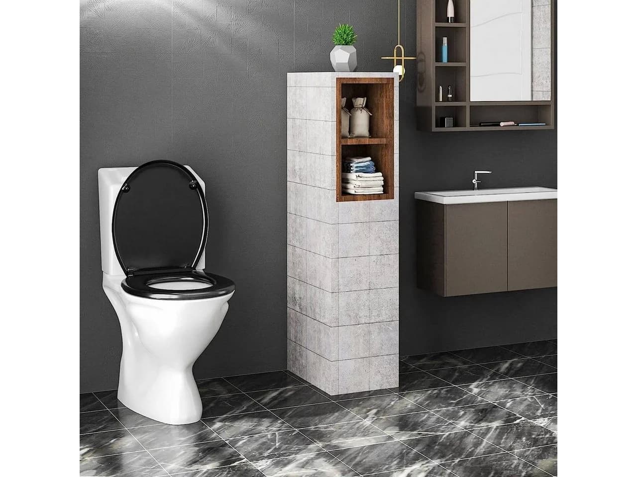 Woltu WC-Sitz Duroplast Auto mit Absenkautomatik Schwarz