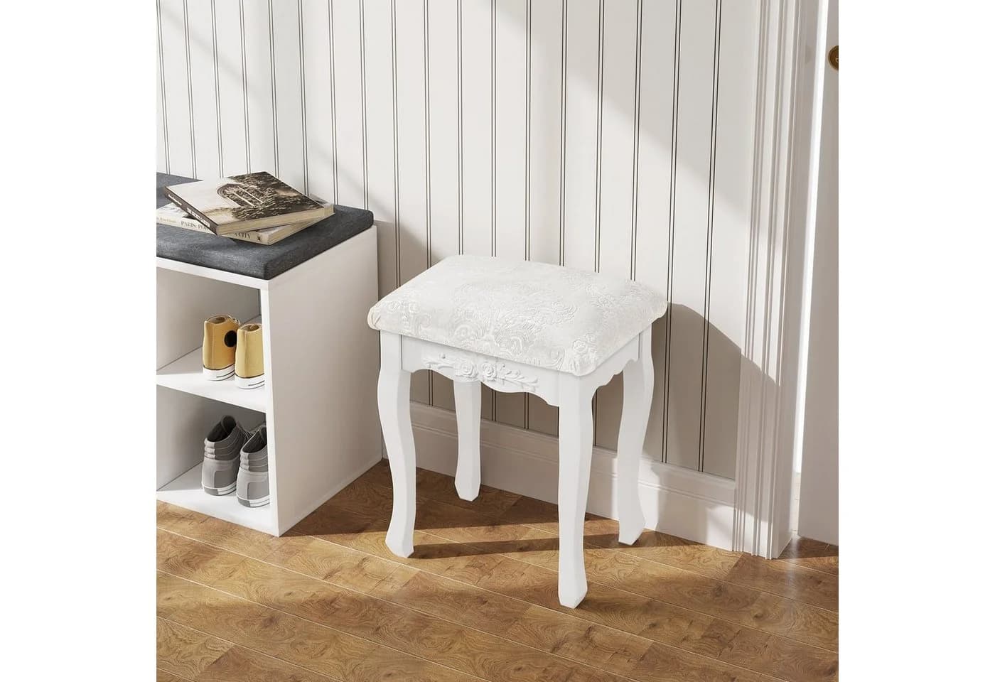 Woltu Sitzhocker Weiß Lackiert Barock MDF Holz