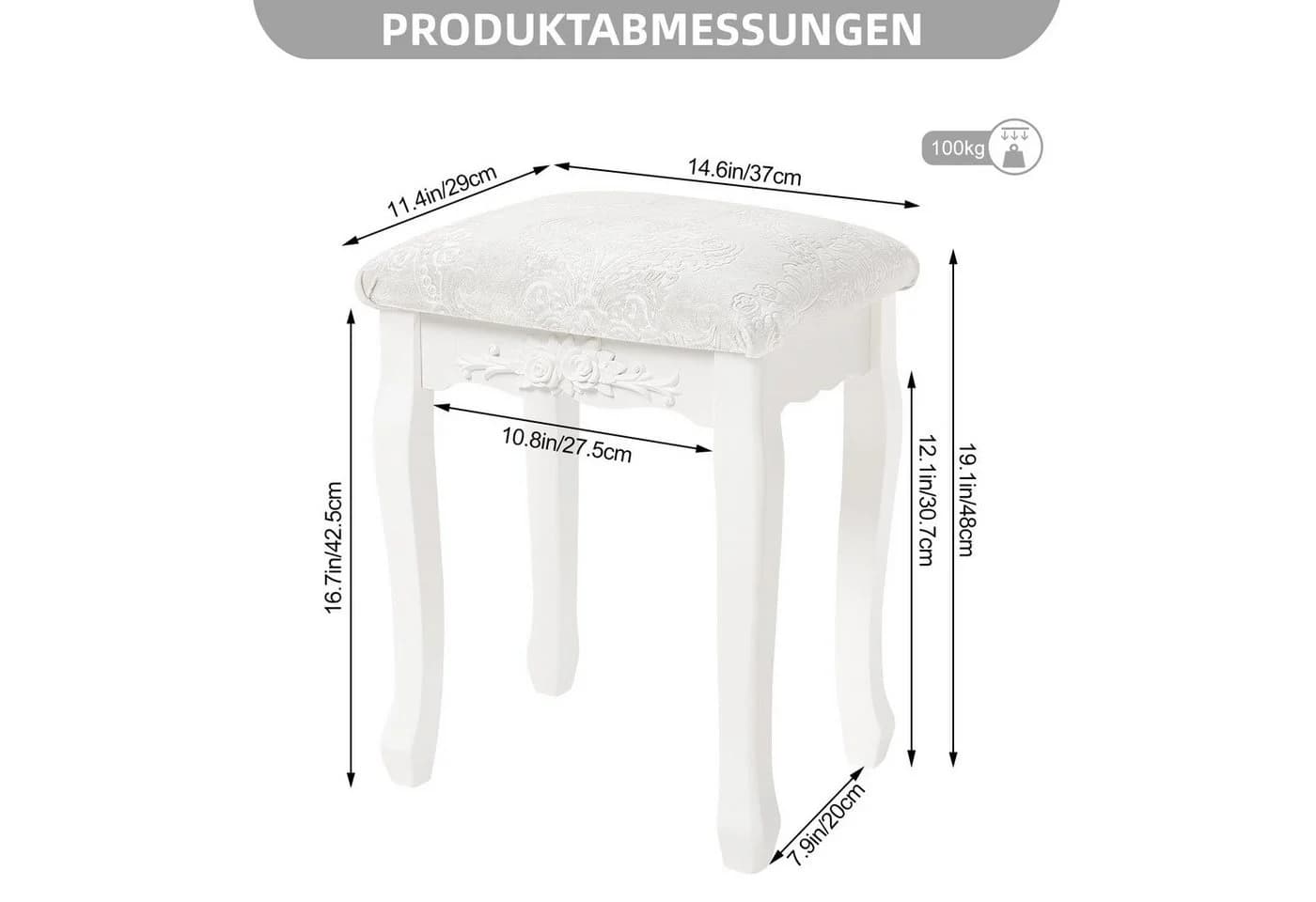 Woltu Sitzhocker Weiß Lackiert Barock MDF Holz - Bild 3