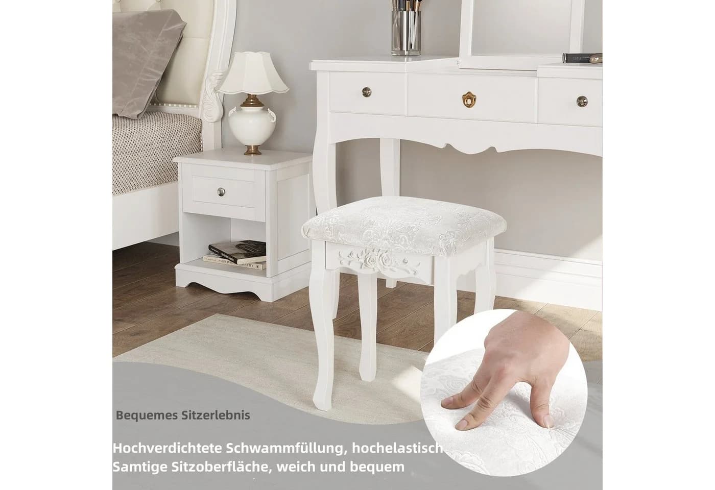 Woltu Sitzhocker Weiß Lackiert Barock MDF Holz - Bild 4