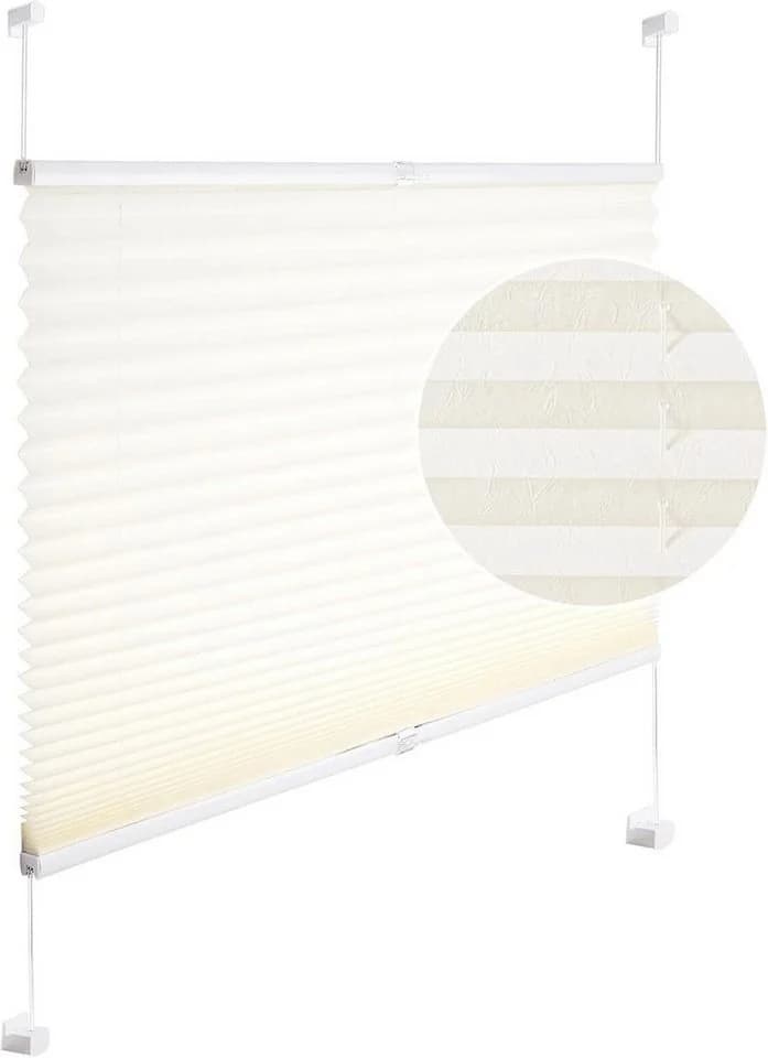 Woltu Plissee Rolle mit Klemmfix Crushed Optik Creme