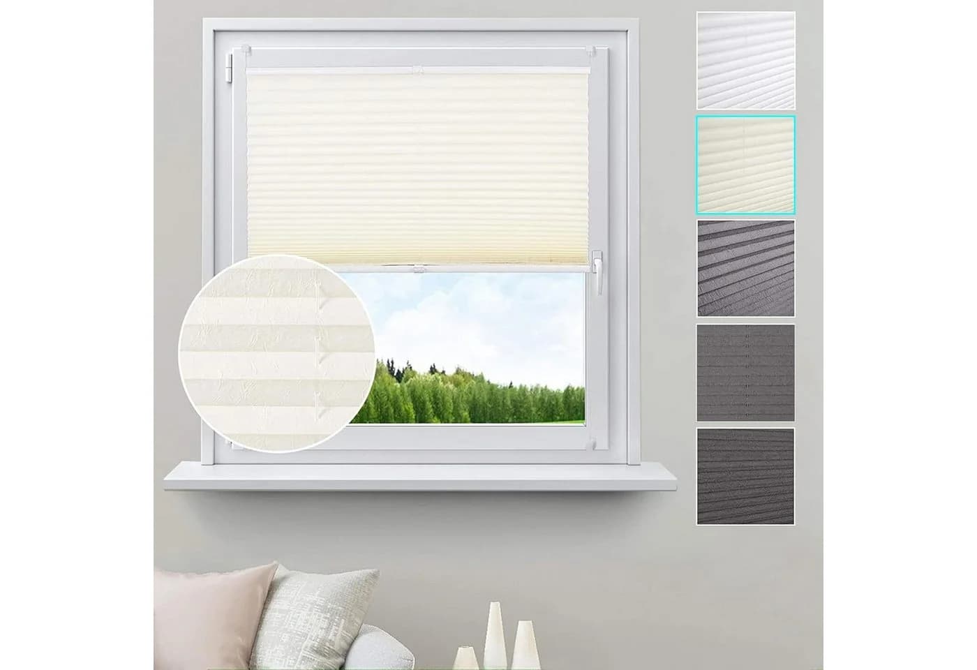 Woltu Plissee Rolle mit Klemmfix Crushed Optik Creme - Bild 2