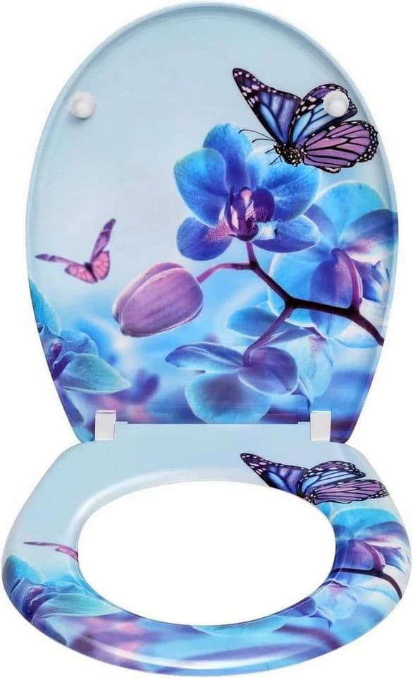Woltu WC-Sitz mit Absenkautomatik Schmetterling-Violett Duroplast