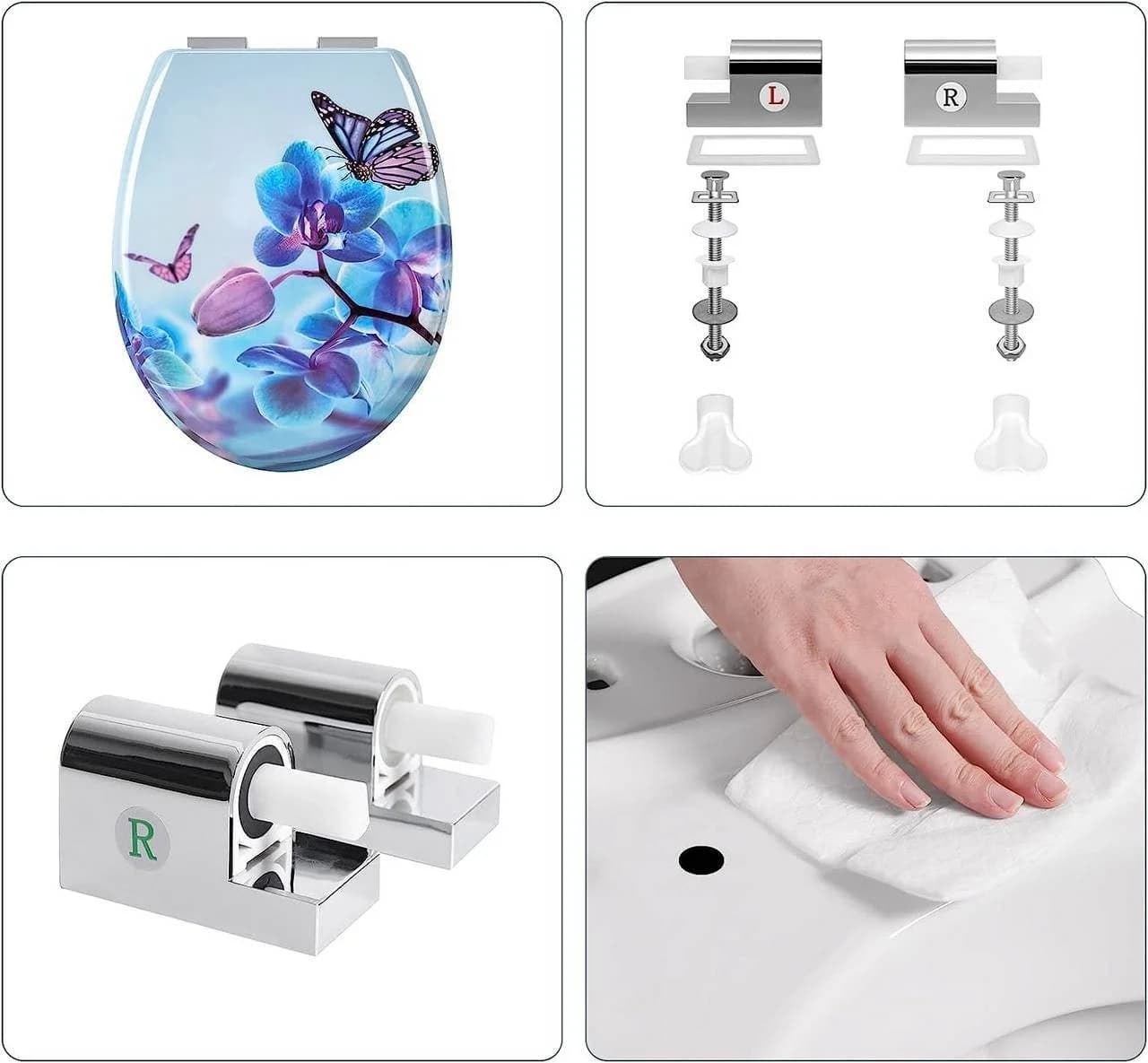Woltu WC-Sitz mit Absenkautomatik Schmetterling-Violett Duroplast - Bild 5