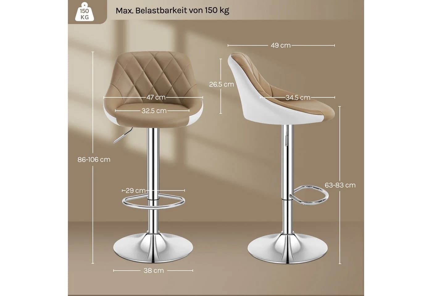 Woltu Barhocker 2er Set höhenverstellbar Kunstleder verchromt - Bild 3