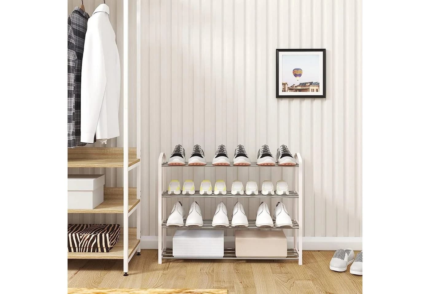 Woltu Schuhregal 4 Schichten Creme/Schwarz - Bild 4