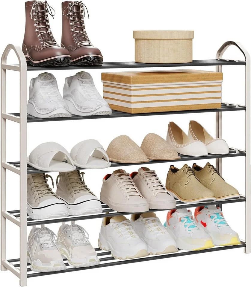 Woltu Schuhregal 5 Ablagen Beige Grau Stahl-Kunststoff - Bild 2