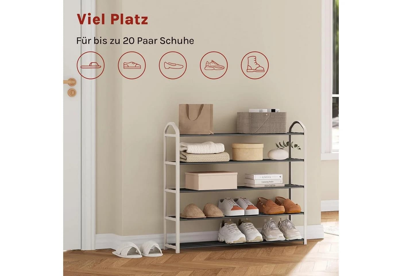 Woltu Schuhregal 5 Ablagen Beige Grau Stahl-Kunststoff - Bild 4