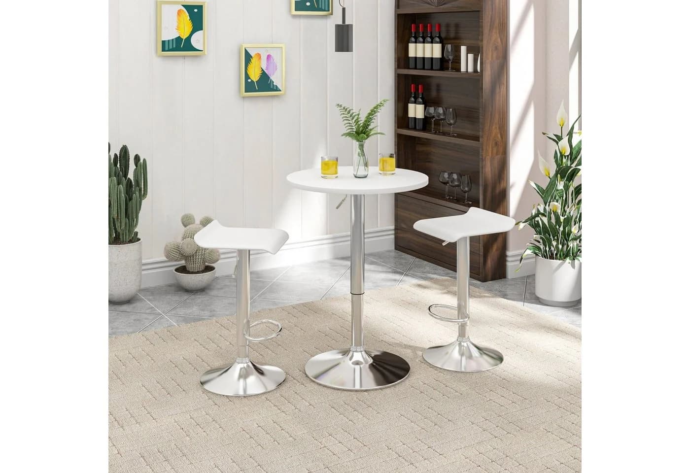 Woltu Bartisch höhenverstellbar Weiß MDF Stehtisch - Bild 4