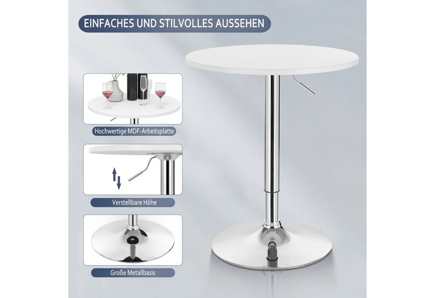 Woltu Bartisch höhenverstellbar Weiß MDF Stehtisch - Bild 5