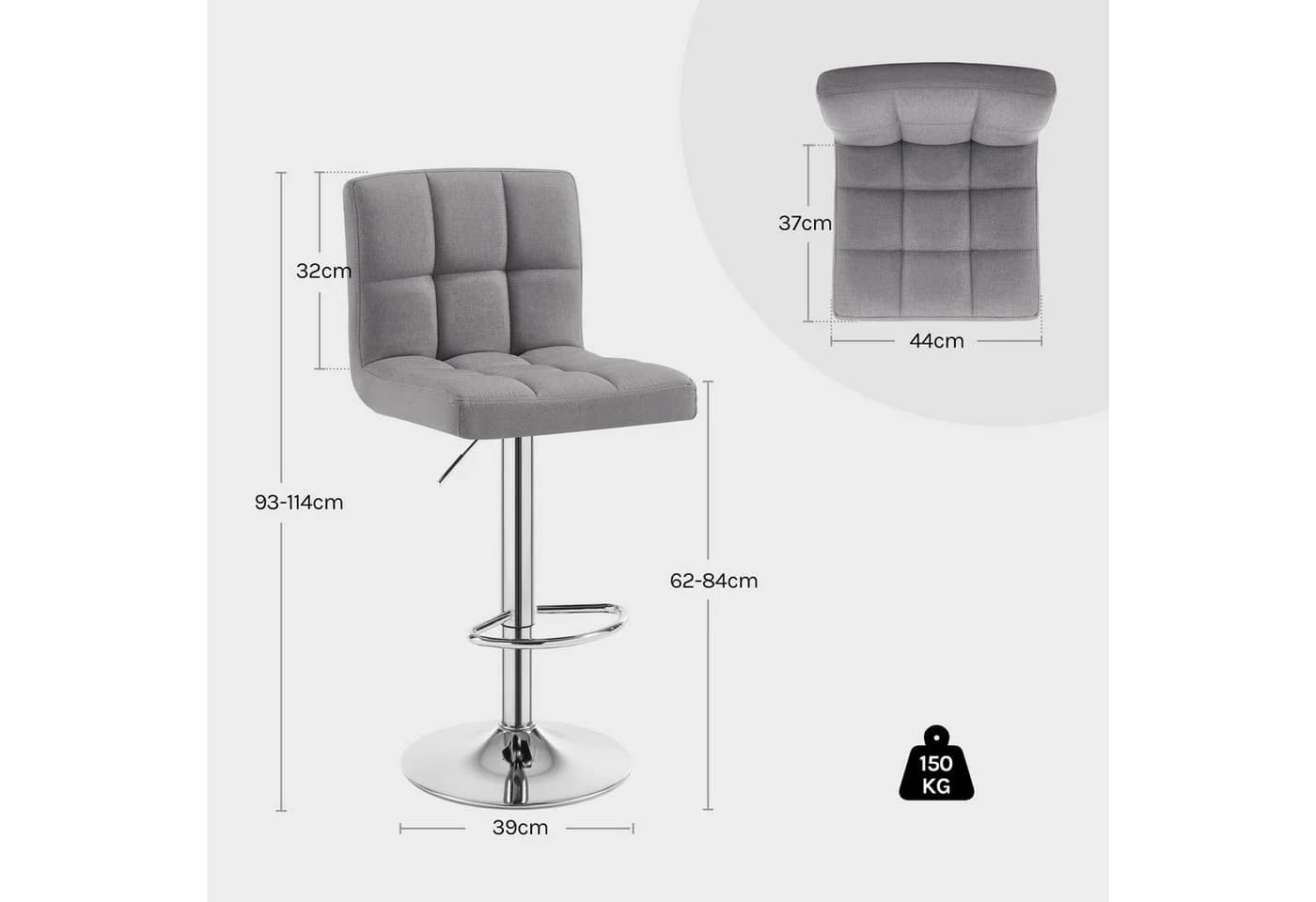 Woltu Barhocker 2er Set Verstellbar Drehbar Leinen Grau - Bild 3