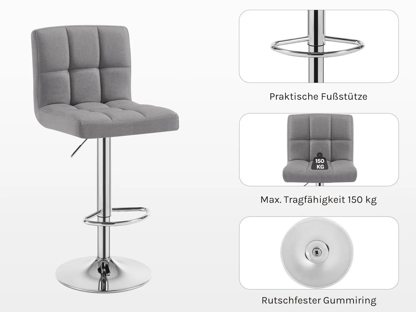 Woltu Barhocker 2er Set Verstellbar Drehbar Leinen Grau - Bild 5