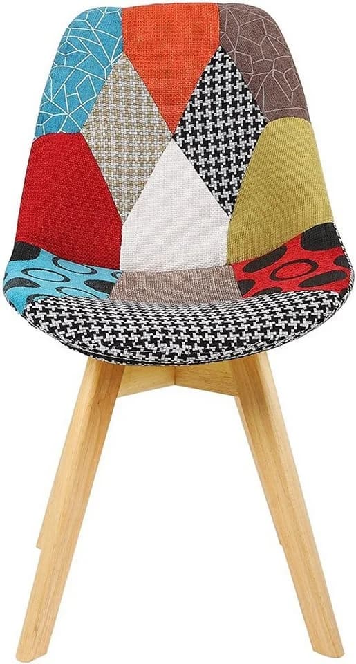 Woltu 4-Fußstuhl 2er Set Patchwork Leinen Massivholz - Bild 4