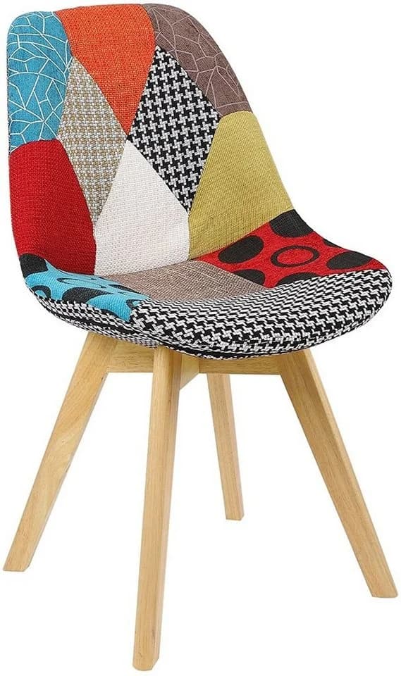 Woltu 4-Fußstuhl 2er Set Patchwork Leinen Massivholz - Bild 5