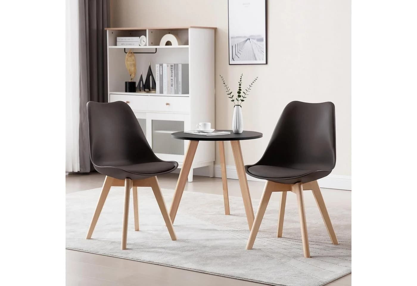 Woltu Esszimmerstuhl Set 2 St. Braun Kunstleder Holzbeine