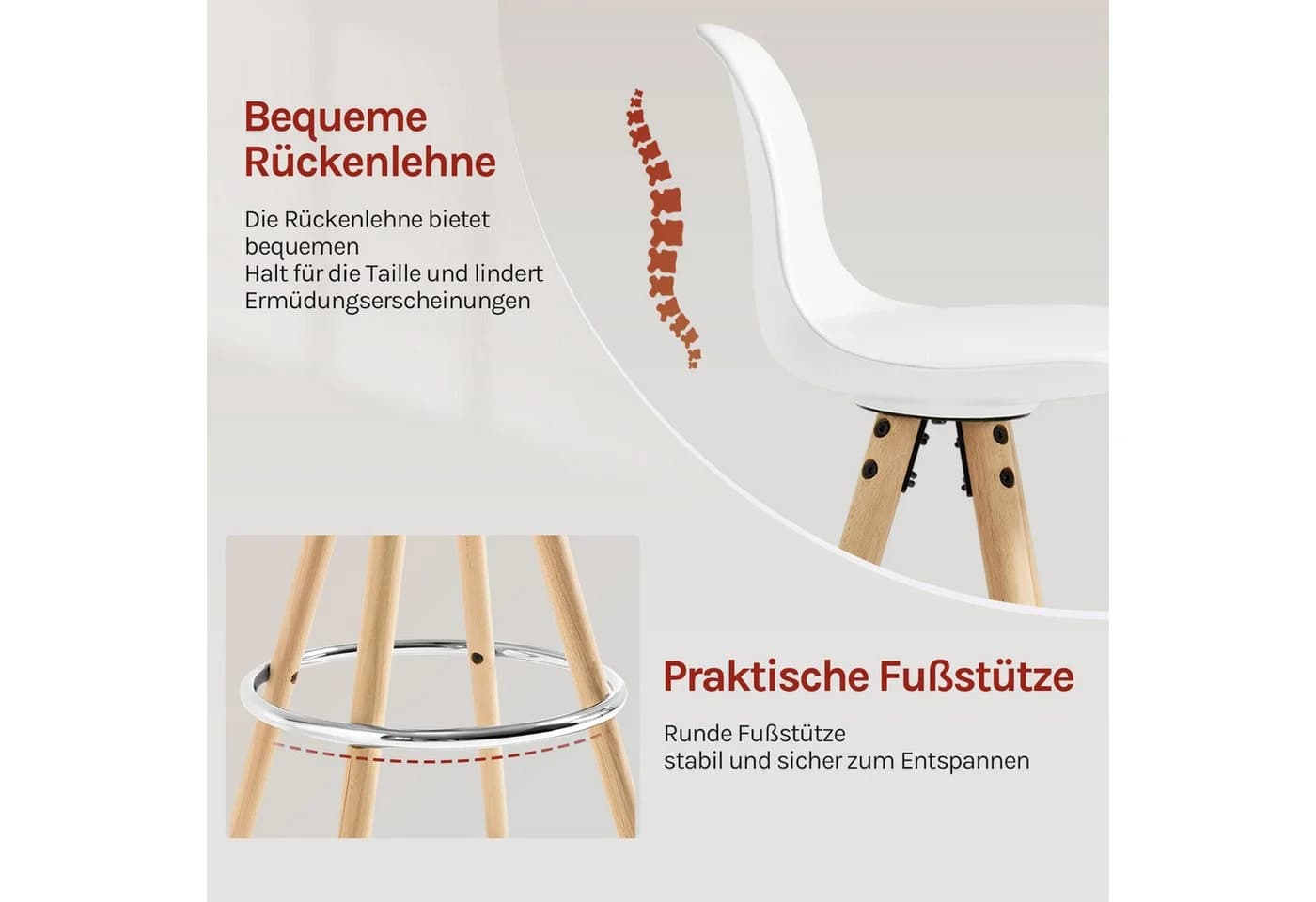 Woltu Barhocker (2 St) Design Stuhl Kunstleder Ergonomisch - Bild 4