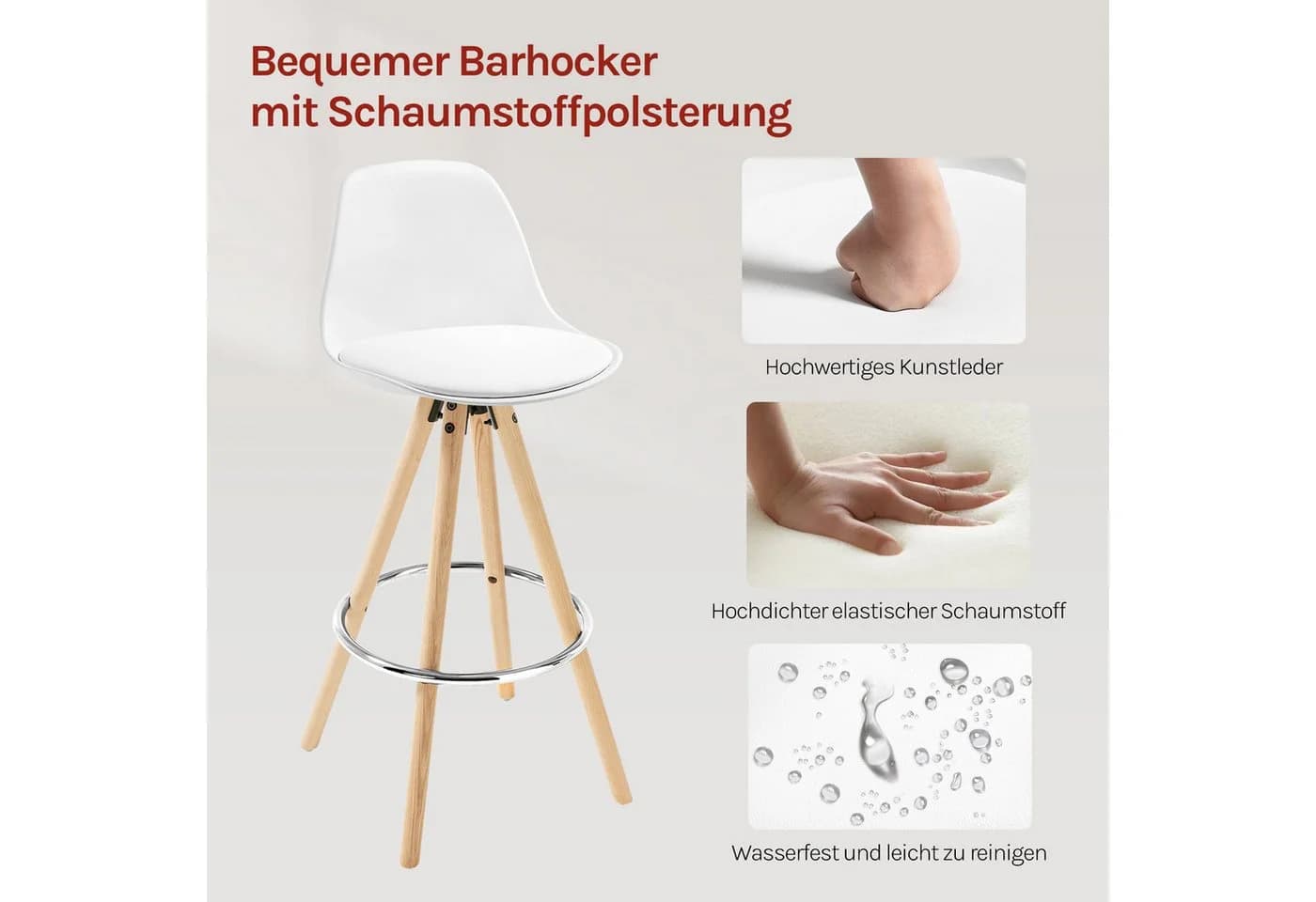 Woltu Barhocker (2 St) Design Stuhl Kunstleder Ergonomisch - Bild 5