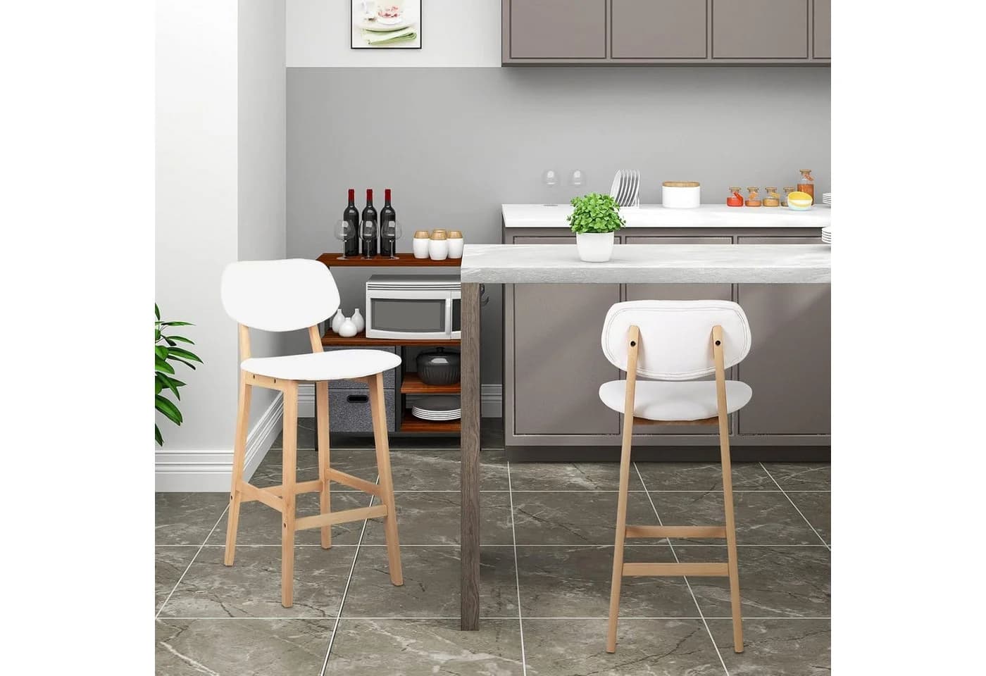 Woltu Barhocker 2er Set Weiß/Schwarz Kunstleder