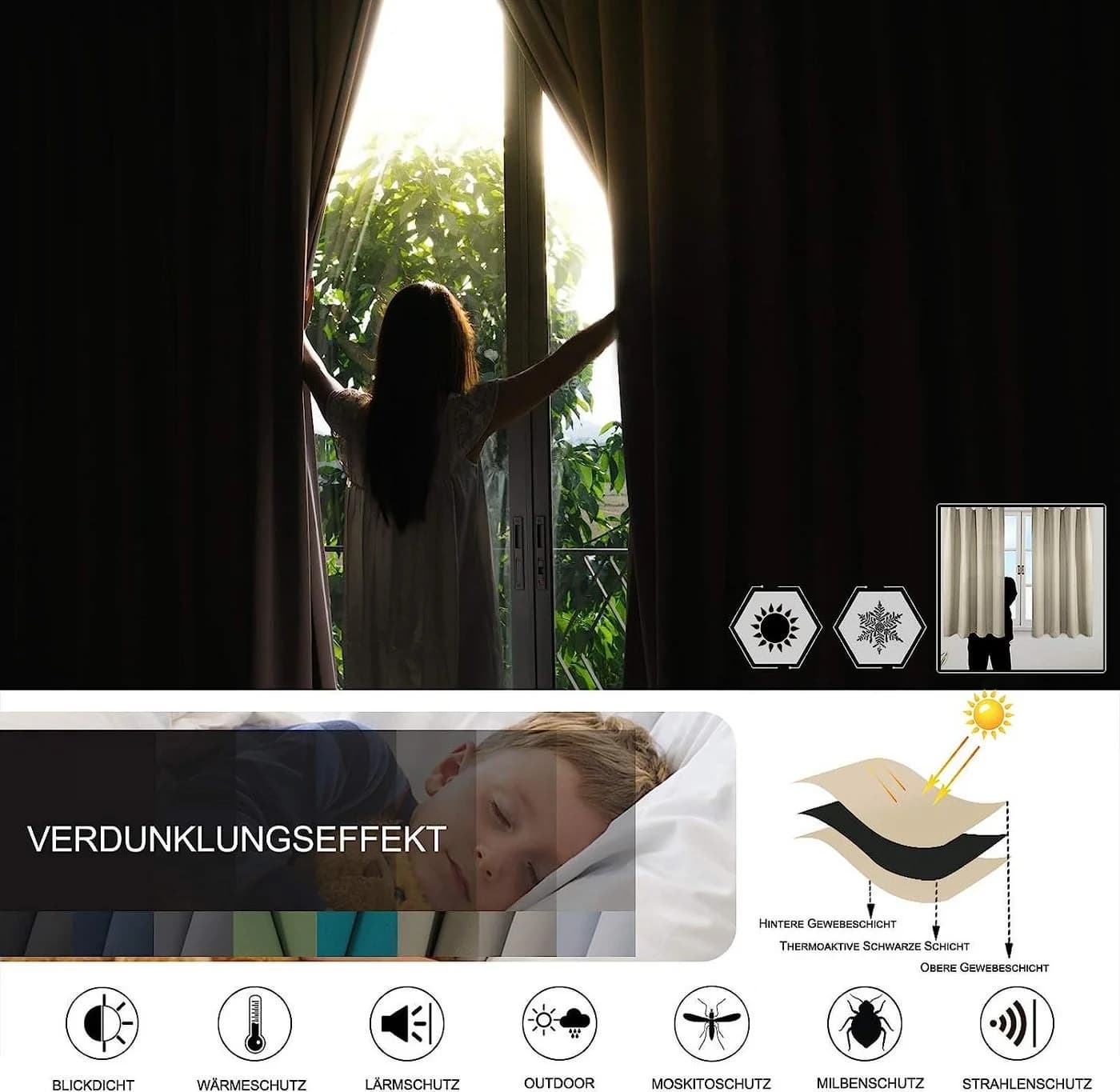 Woltu Verdunkelungsvorhang 2er Set Beige Ösen Blickdicht - Bild 4