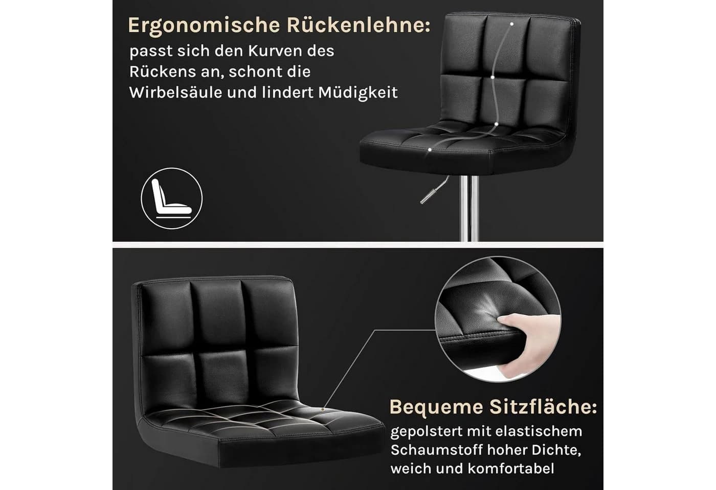 Woltu Barhocker 1 St. Schwarz Drehbar und Höhenverstellbar Tresen Hocker - Bild 4