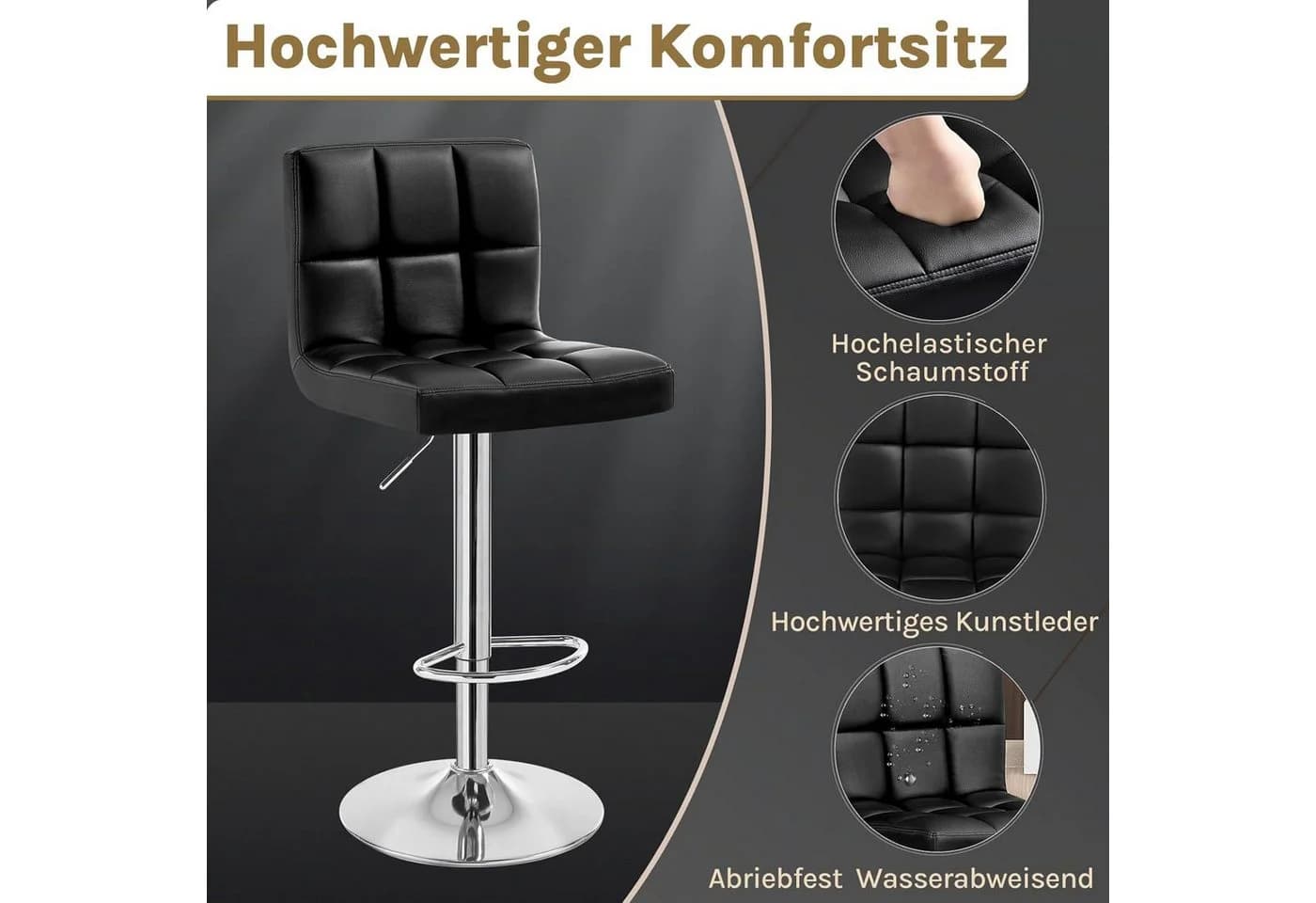Woltu Barhocker 1 St. Schwarz Drehbar und Höhenverstellbar Tresen Hocker - Bild 5