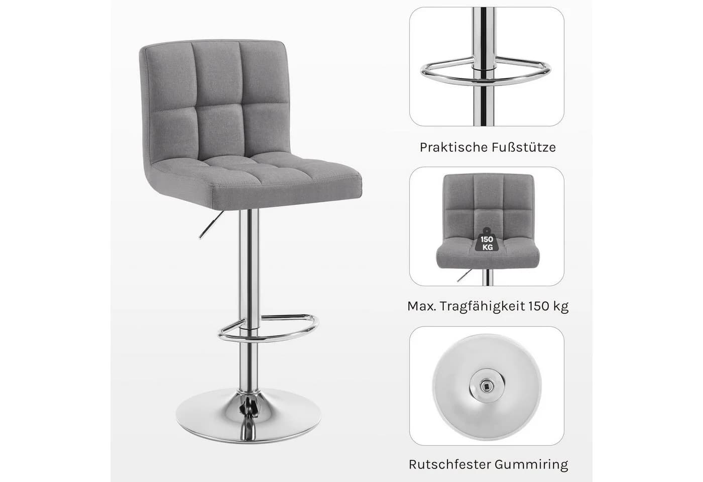 Woltu Barhocker verstellbar drehbar Leinen Metall Grau - Bild 5