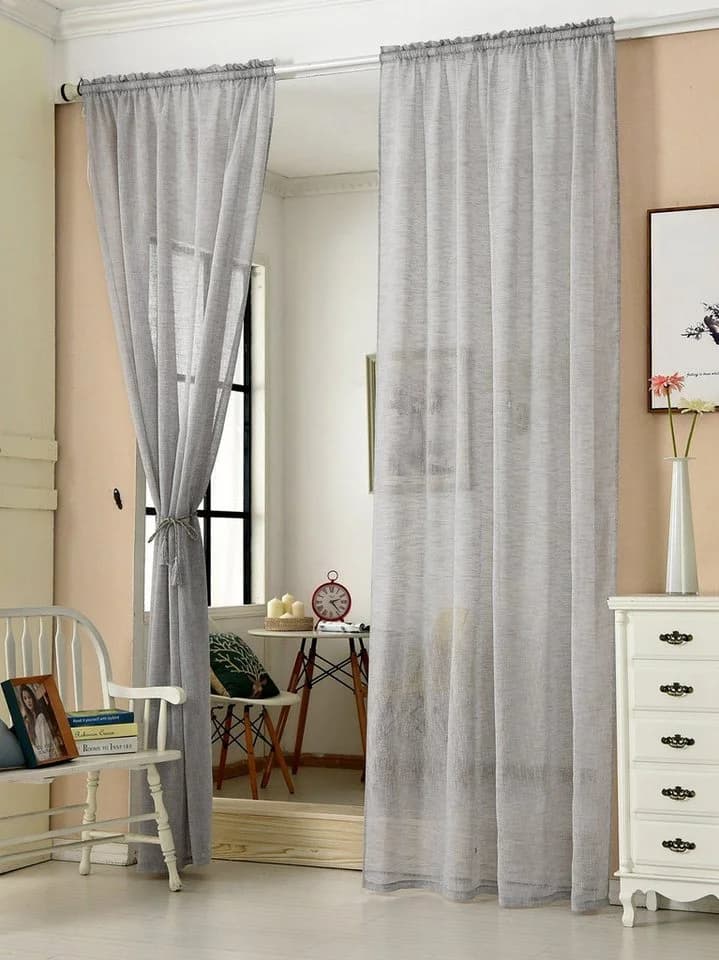 Woltu Gardine Kräuselband Halbtransparent Leinenoptik Polyester - Bild 2