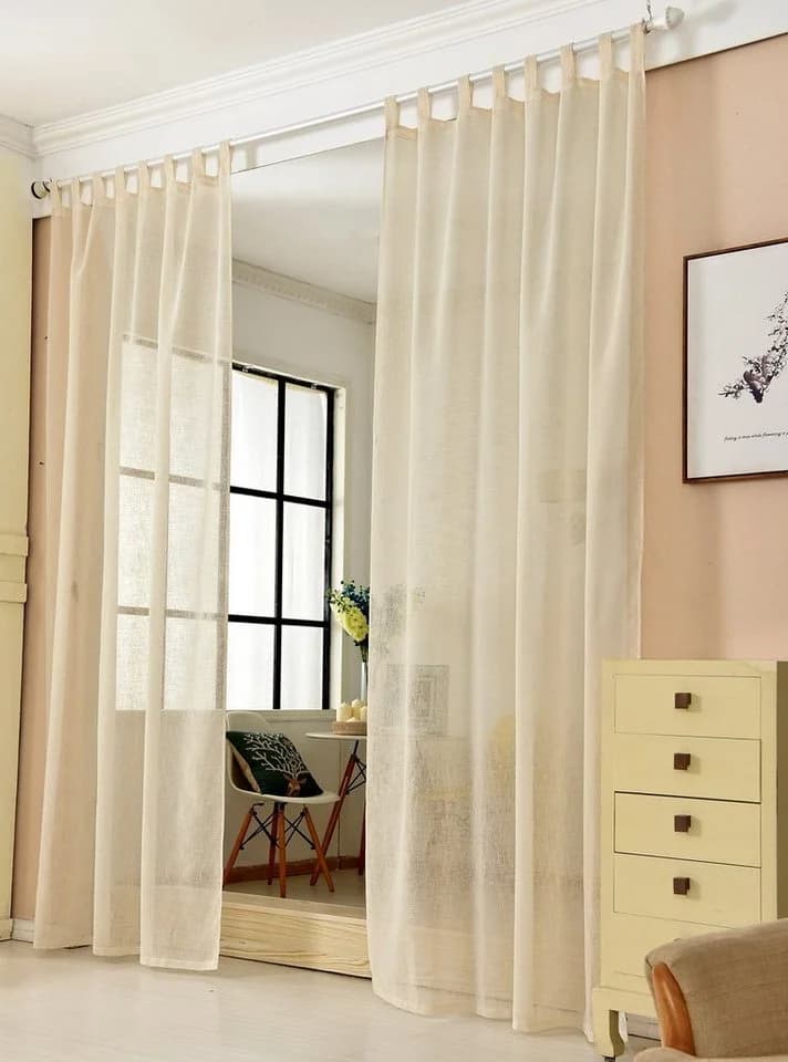 Woltu Gardine Leinenoptik Sand Halbtransparent mit Schlaufen