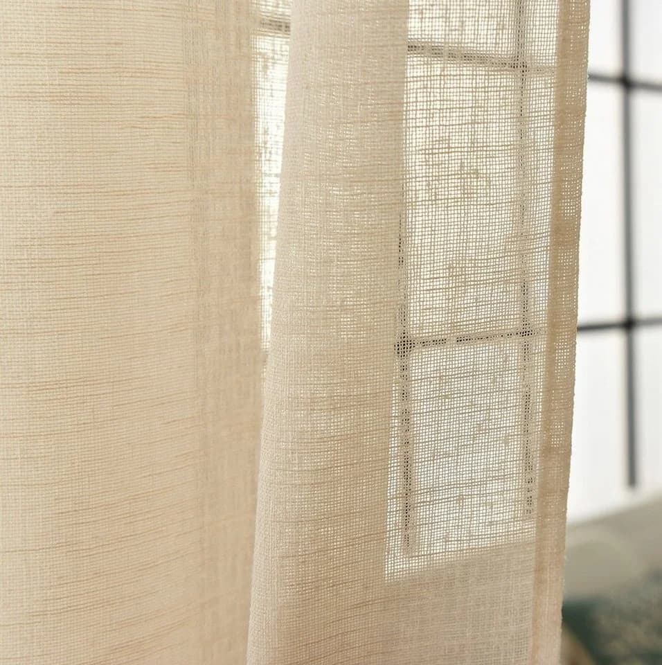 Woltu Gardine Leinenoptik Sand Halbtransparent mit Schlaufen - Bild 3