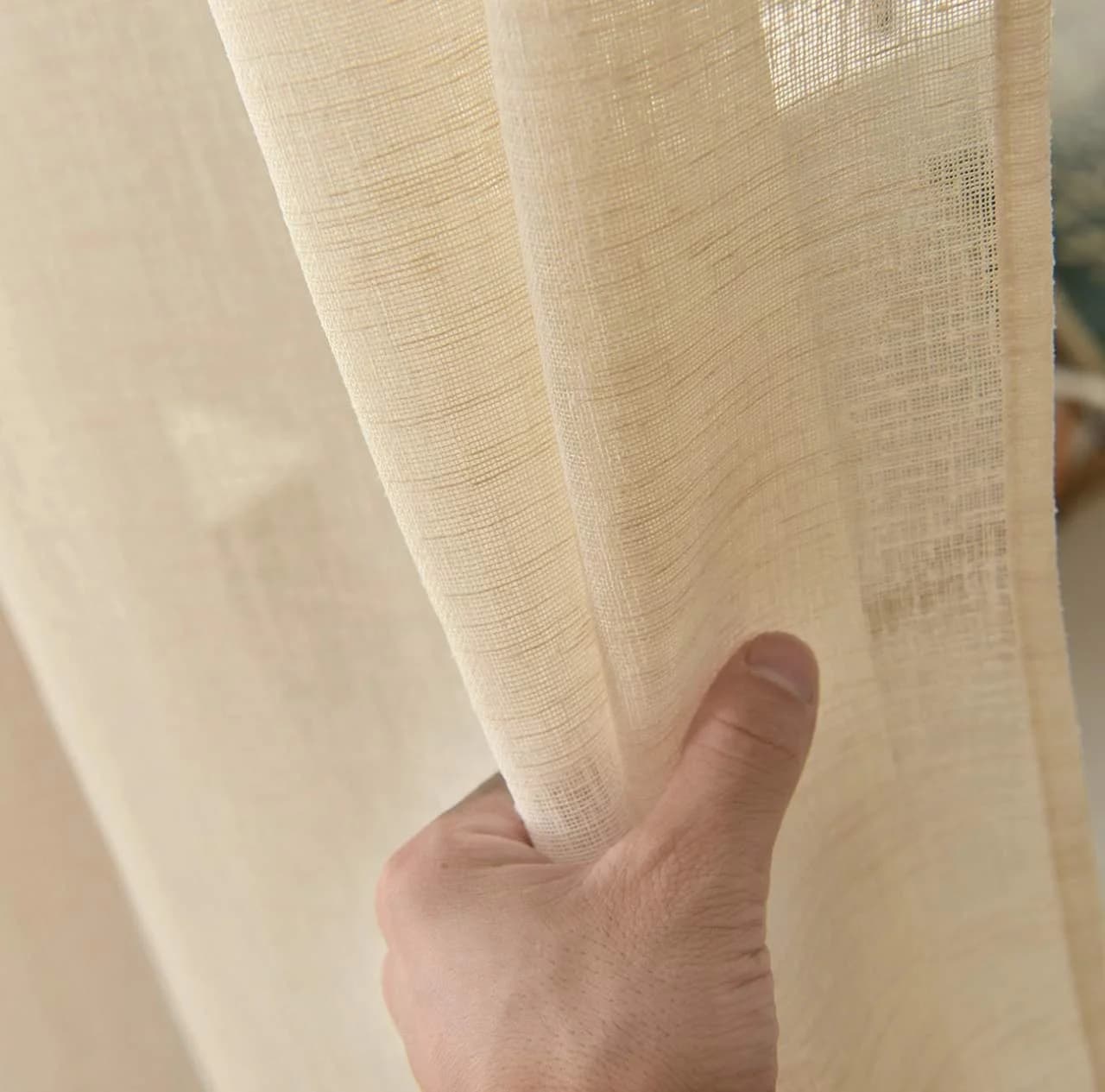 Woltu Gardine Leinenoptik Sand Halbtransparent mit Schlaufen - Bild 4