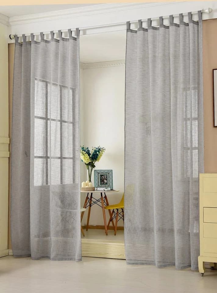Woltu Gardine 1 St Halbtransparent Leinenoptik Dunkelgrau Schlaufen - Bild 2