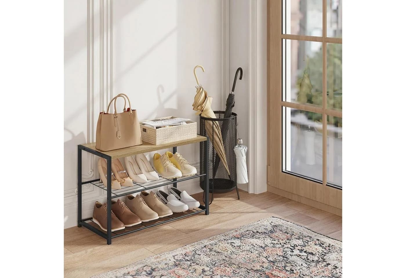 Woltu Schuhregal 1-tlg. Helle Eiche Schwarz - Bild 5