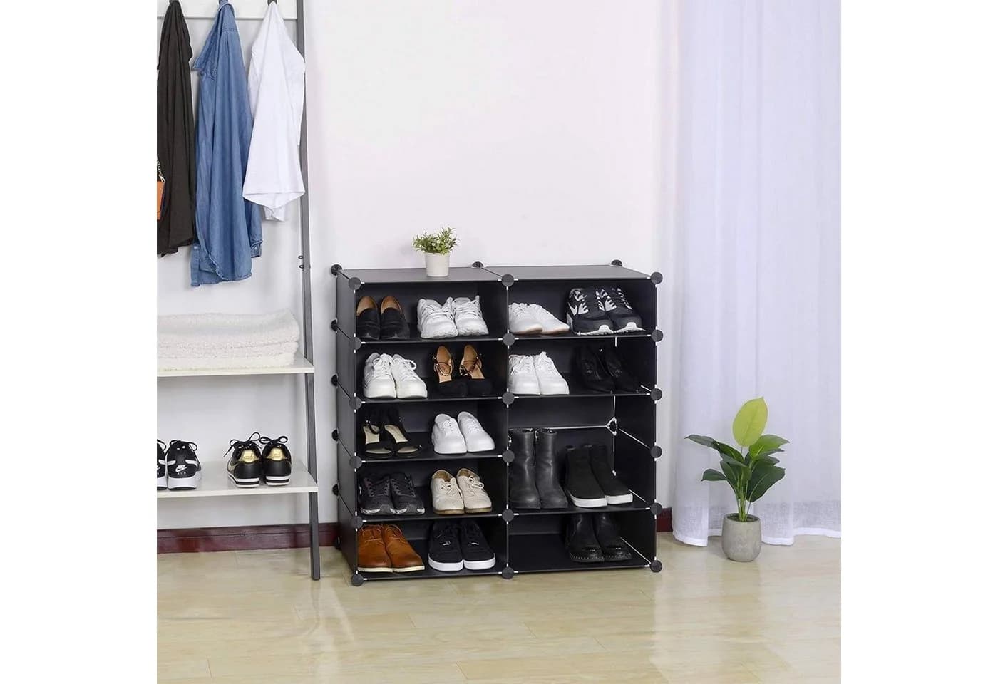 Woltu Schuhkommode 10 Fächer Schwarz Weiß DIY Schuhschrank - Bild 3