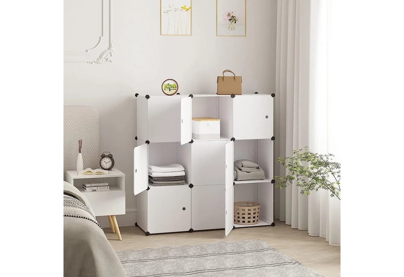 Woltu Aufbewahrungsbox 9-tlg. DIY Kleiderschrank Regalsystem Weiß/Schwarz