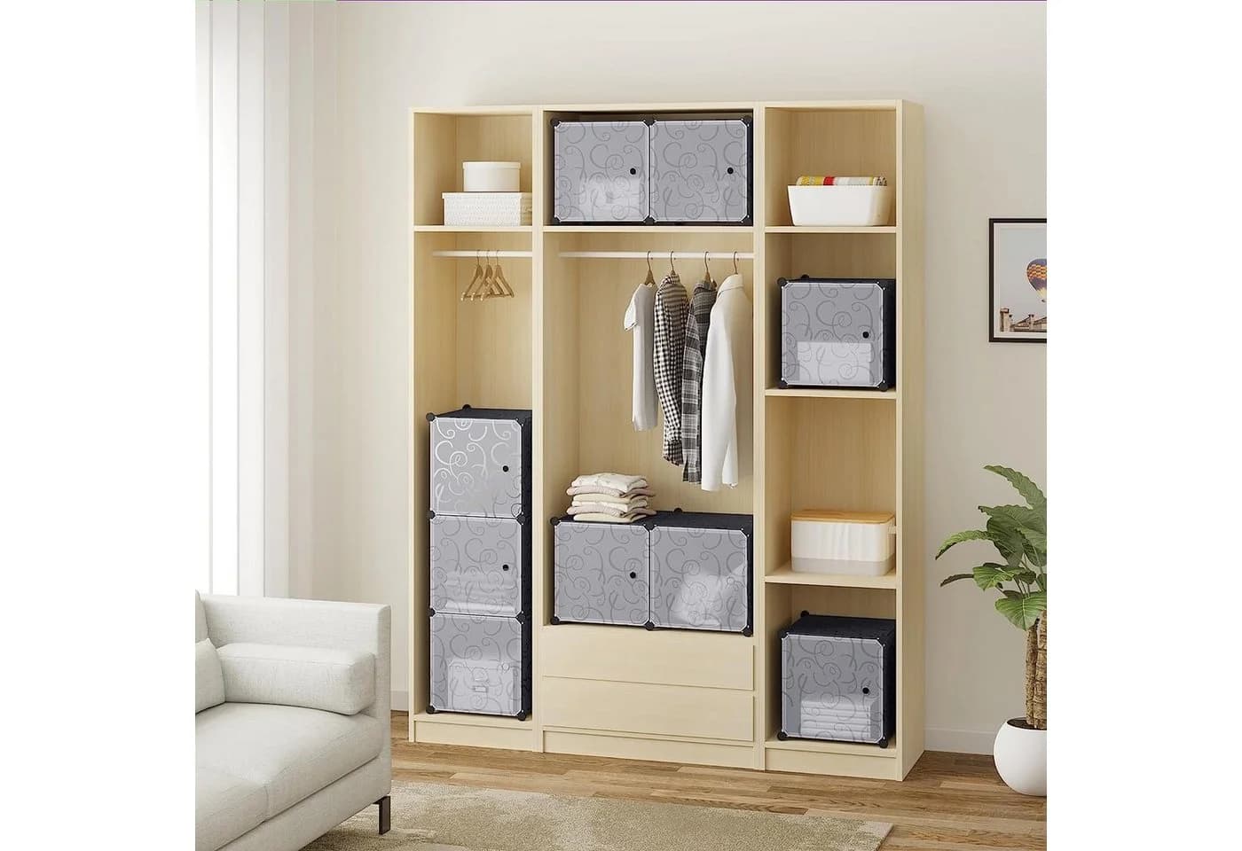 Woltu Aufbewahrungsbox 9-tlg. DIY Regalsystem mit Tür Schwarz - Bild 5
