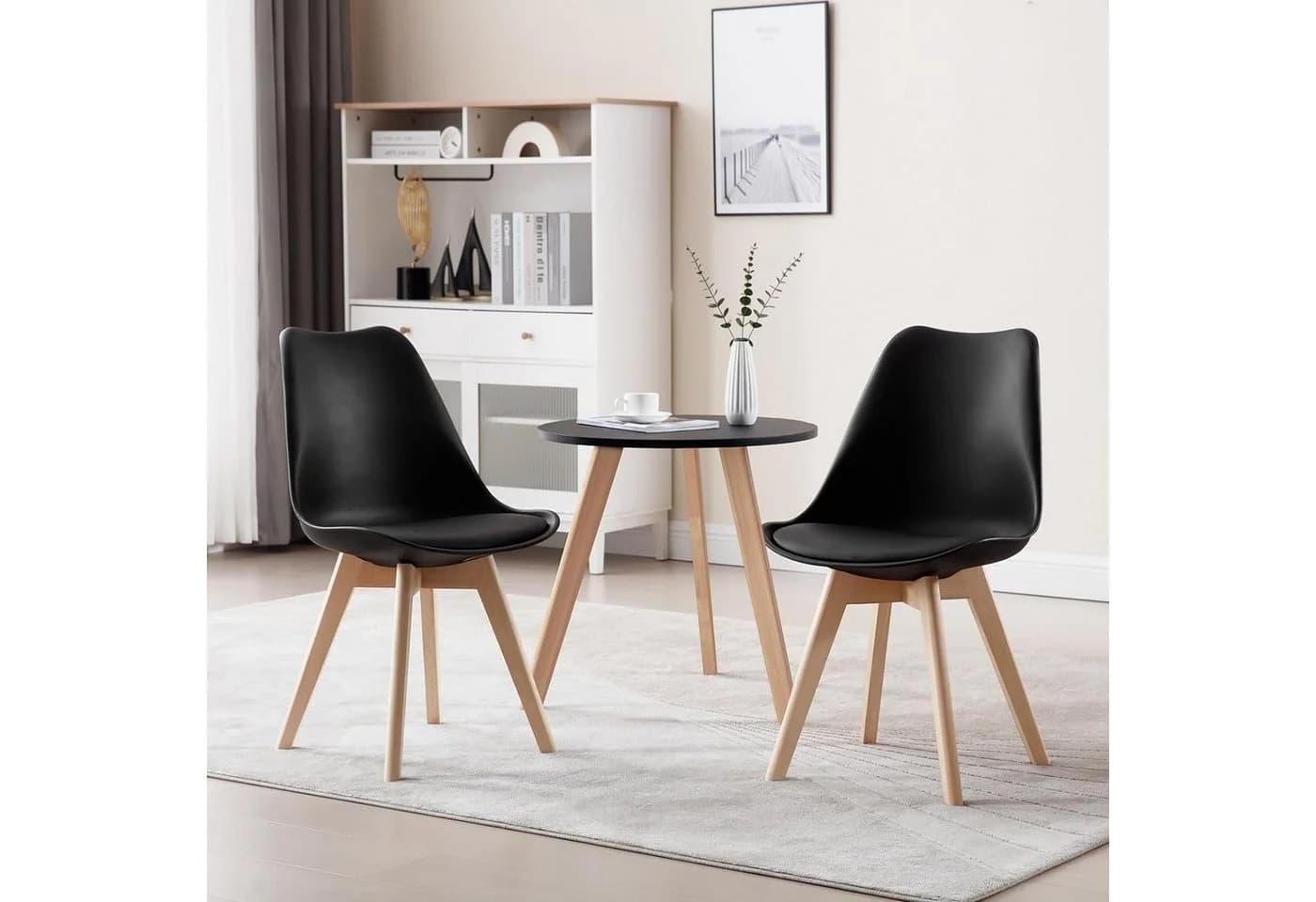 Woltu Esszimmerstuhl Schwarz Kunstleder Massivholz Beine - Bild 4
