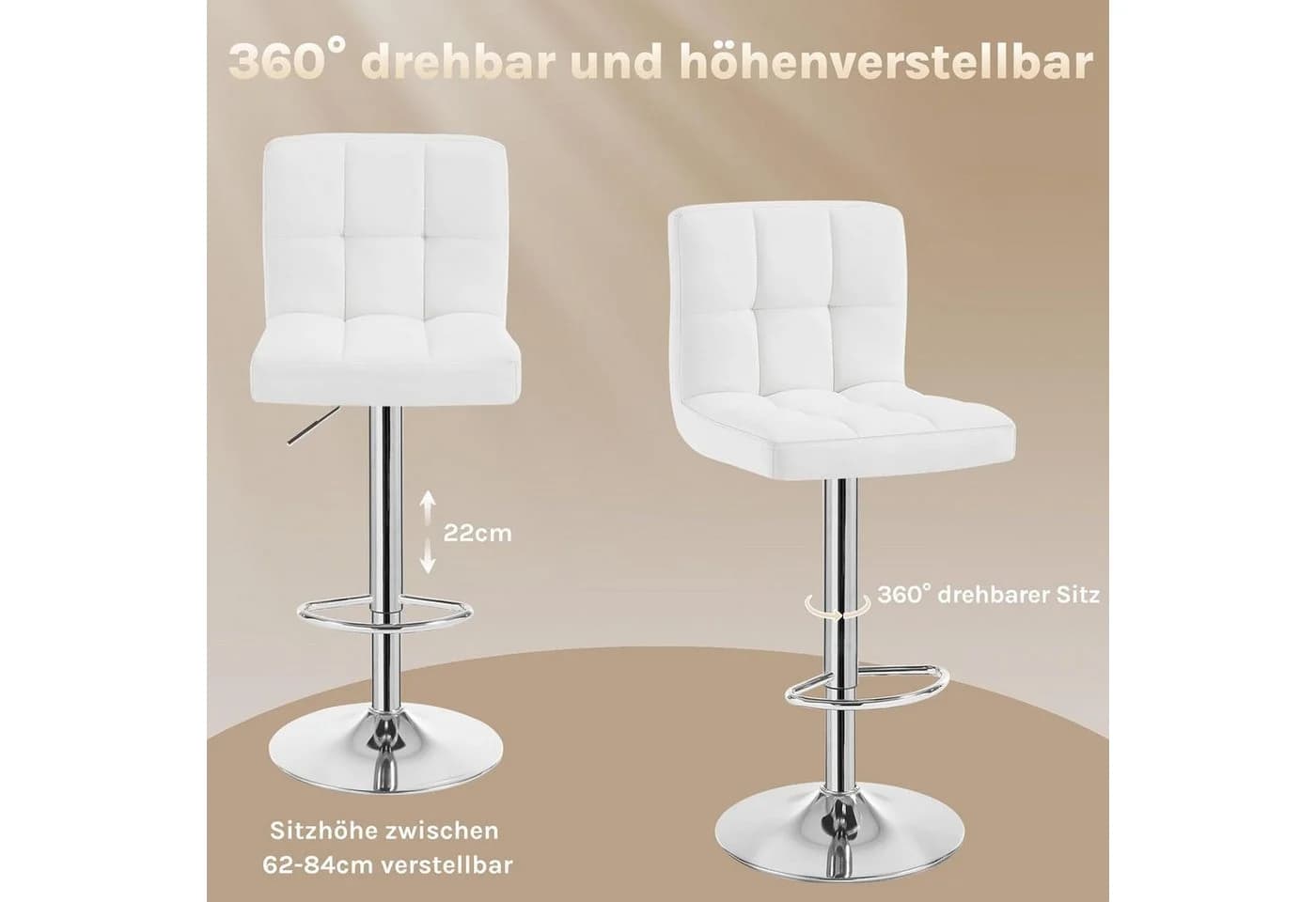 Woltu Barhocker 2er Set Kunstleder Weiß Höhenverstellbar - Bild 4