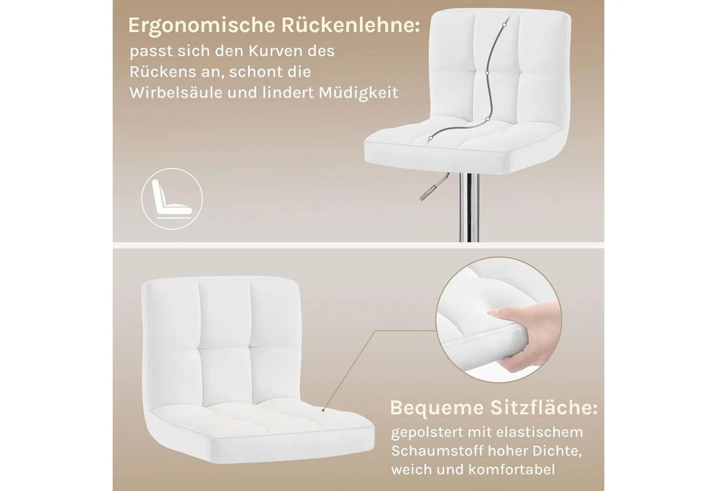 Woltu Barhocker 2er Set Kunstleder Weiß Höhenverstellbar - Bild 5