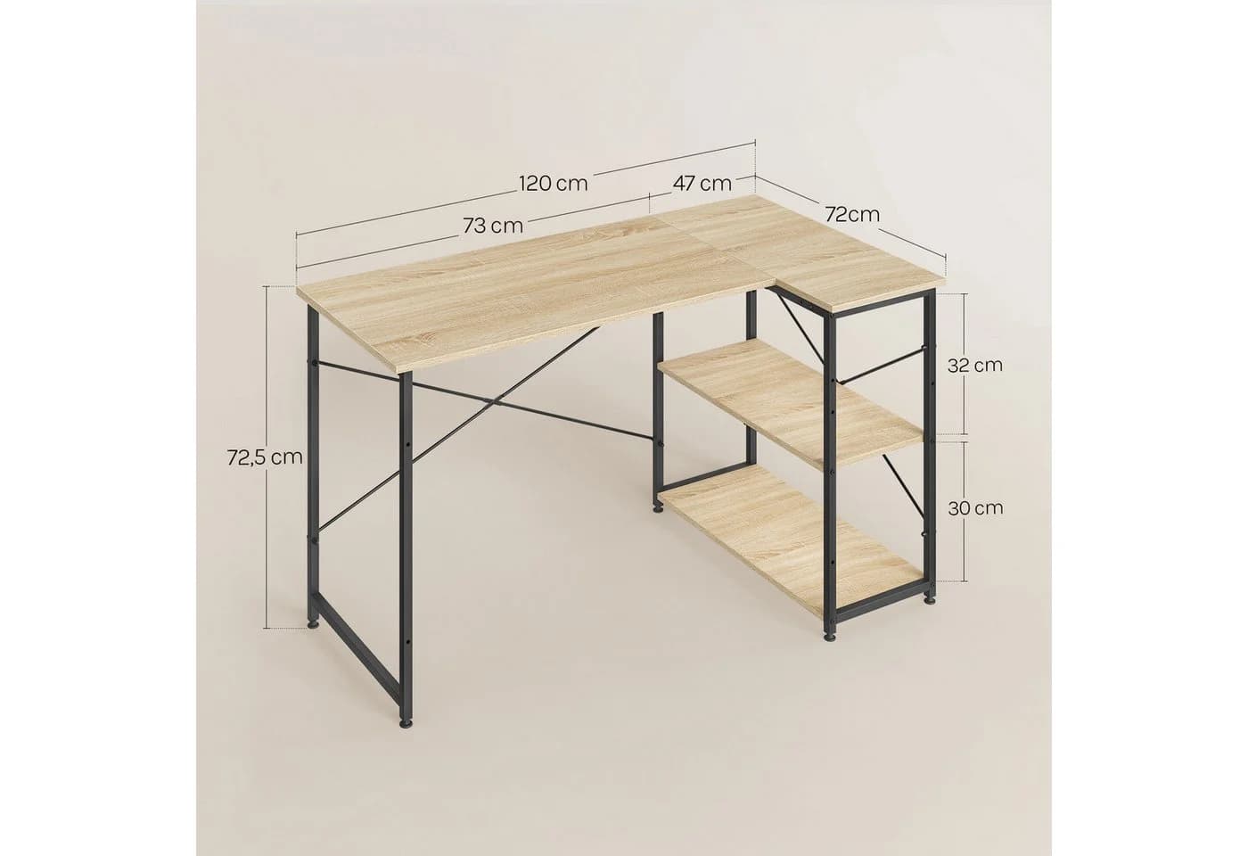 Woltu Eckschreibtisch Schwarz mit Ablage und Metallgestell - Bild 3