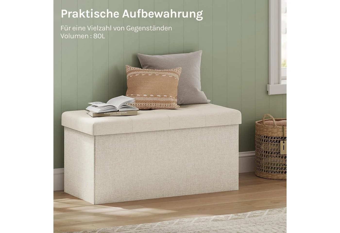 Woltu Sitzhocker mit Stauraum Gepolsterte Sitzfläche aus Leinen Faltbar - Bild 5