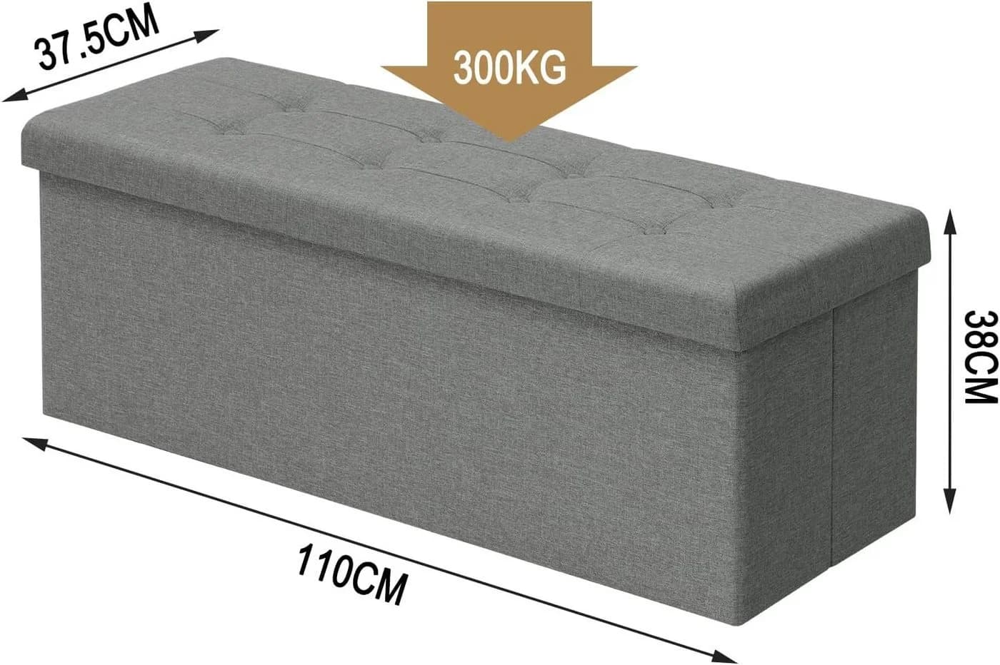 Woltu Sitzhocker Grau mit Stauraum 110cm klappbar - Bild 3