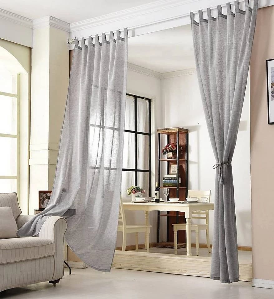 Woltu Gardine 2er Set Halbtransparent Grau Leinenoptik mit Schlaufen