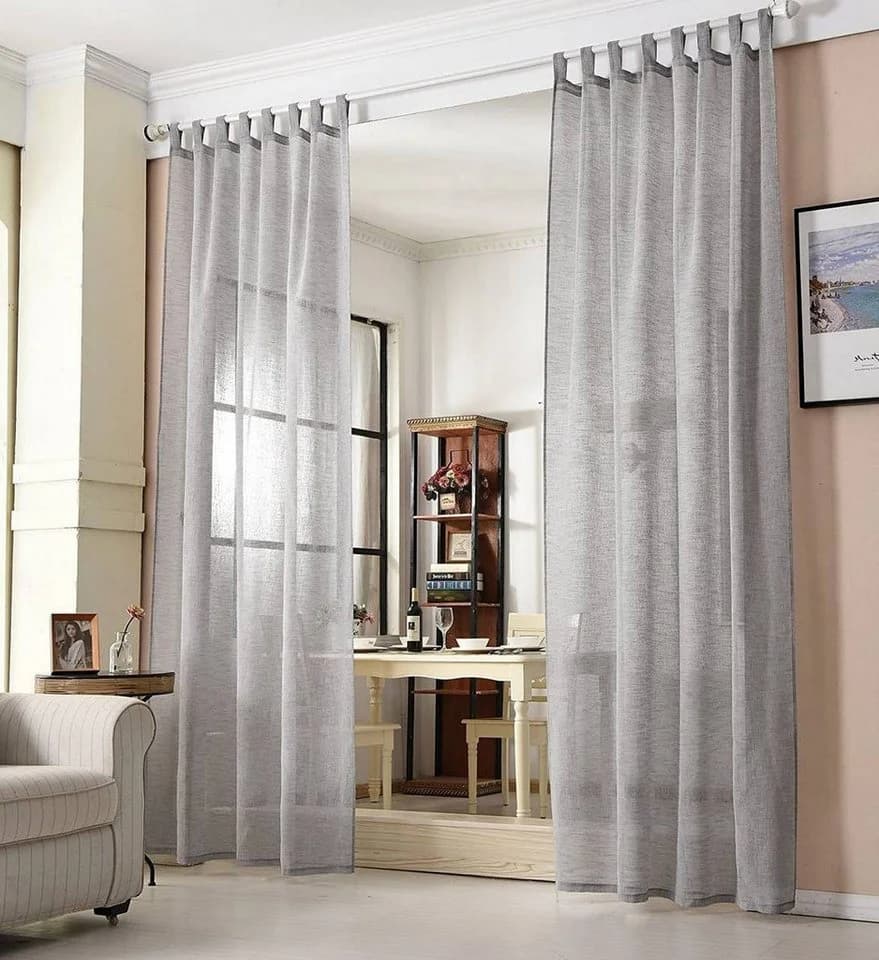 Woltu Gardine 2er Set Halbtransparent Grau Leinenoptik mit Schlaufen - Bild 2
