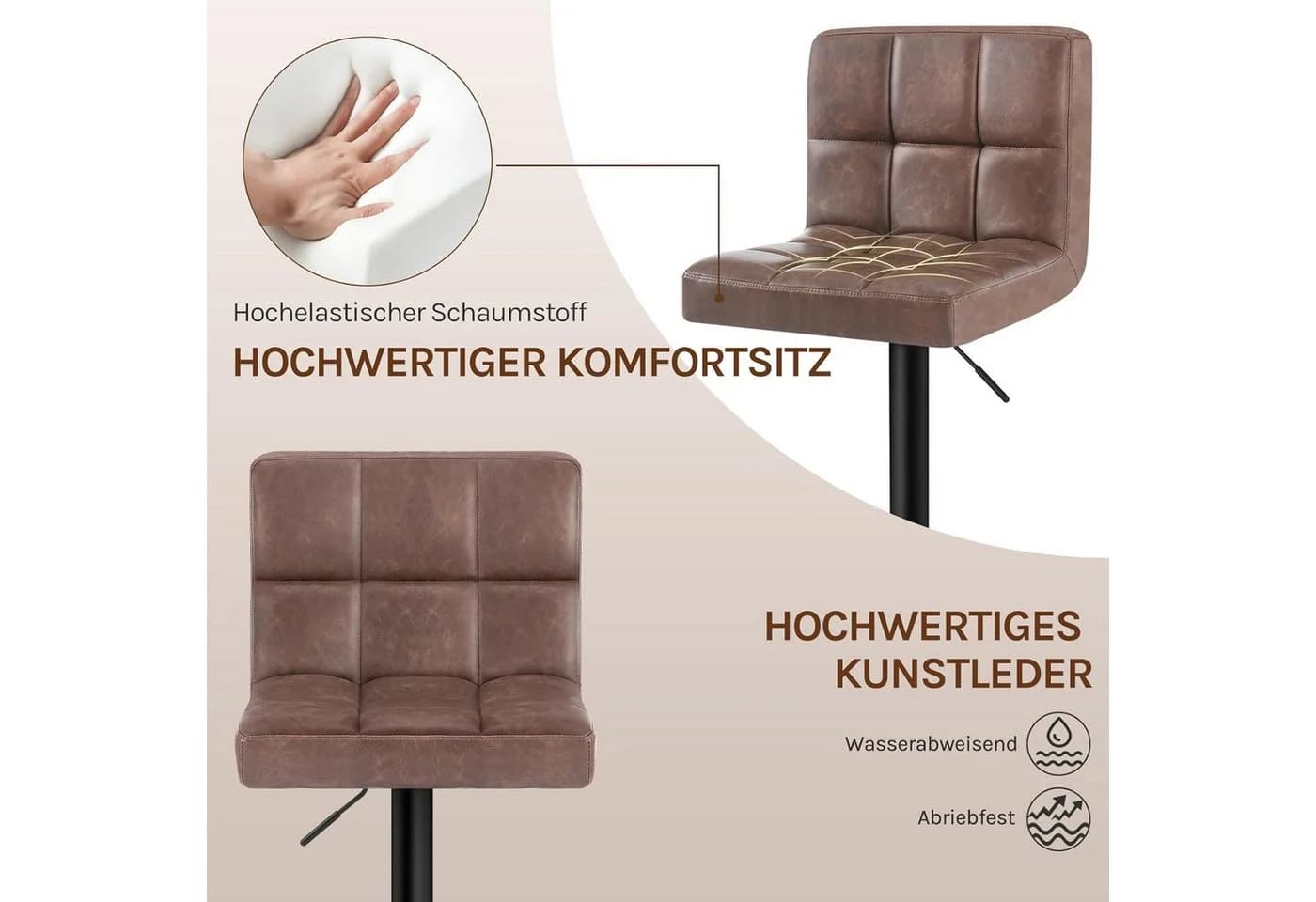 Woltu Barhocker 2er Set mit Rückenlehne Kunstleder Anthrazit/Dunkelbraun - Bild 4