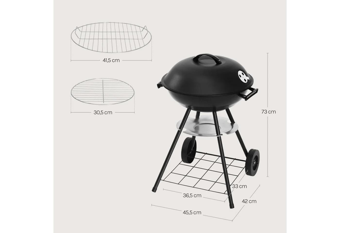 Woltu Holzkohlegrill Schwarz mit Rädern - Bild 3